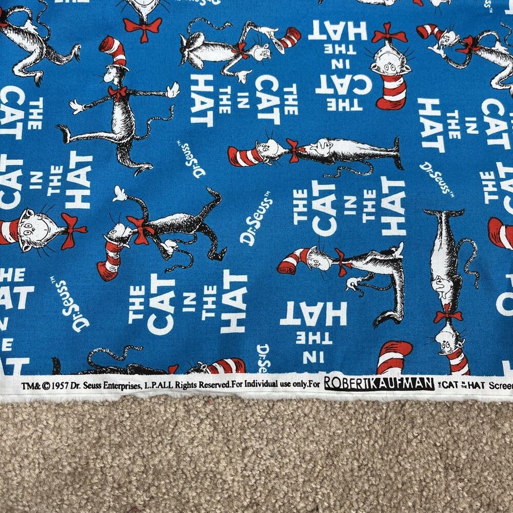 4 Yards Fabric Dr Seuss Cat‎ in the Hat Celebration Robert KAUFMAN Cotton 10796 - Picture 3 of 3